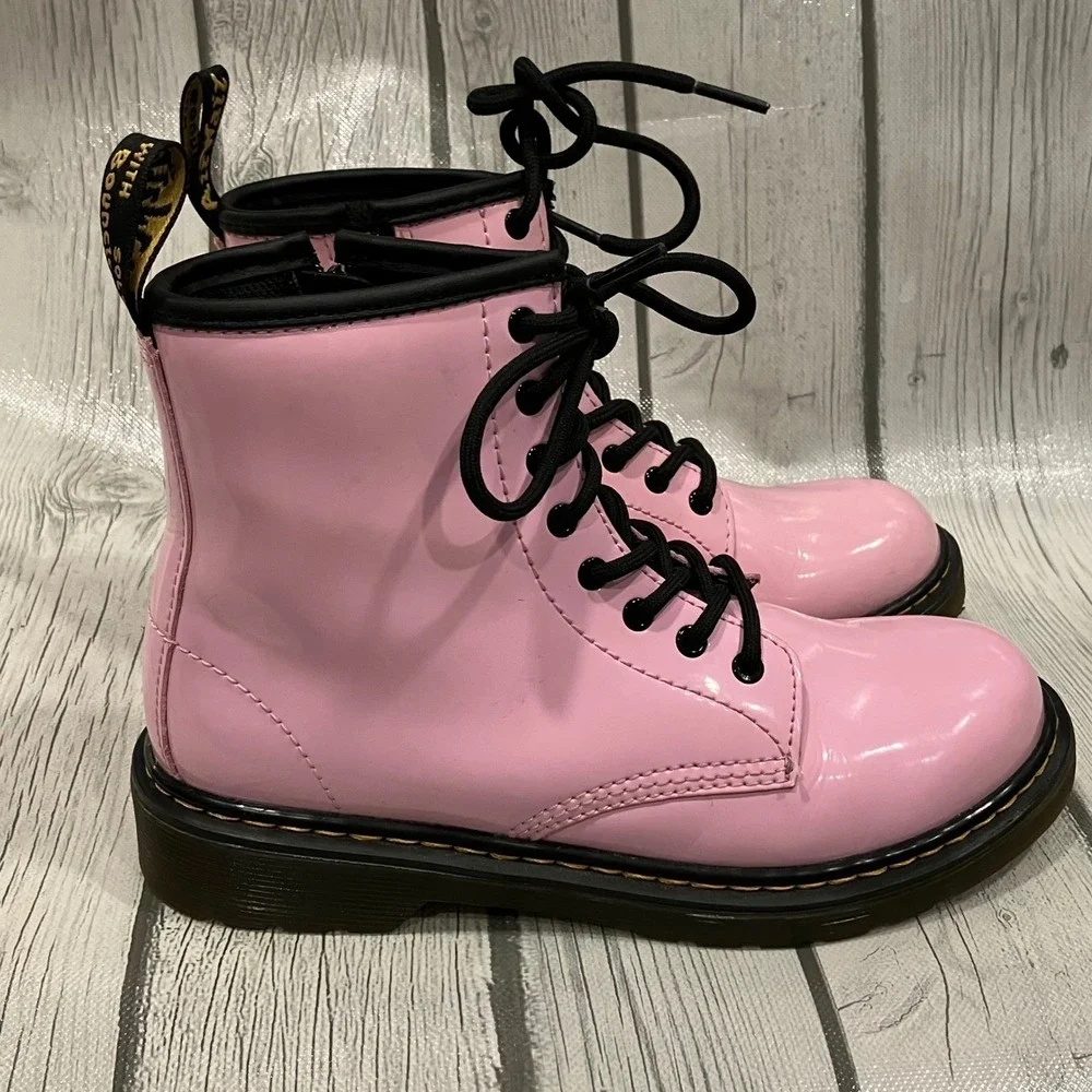 Dr Martens 1460 J Pink Patent Lace Up Boots Youth US 3 EU 34 Combat Shoes